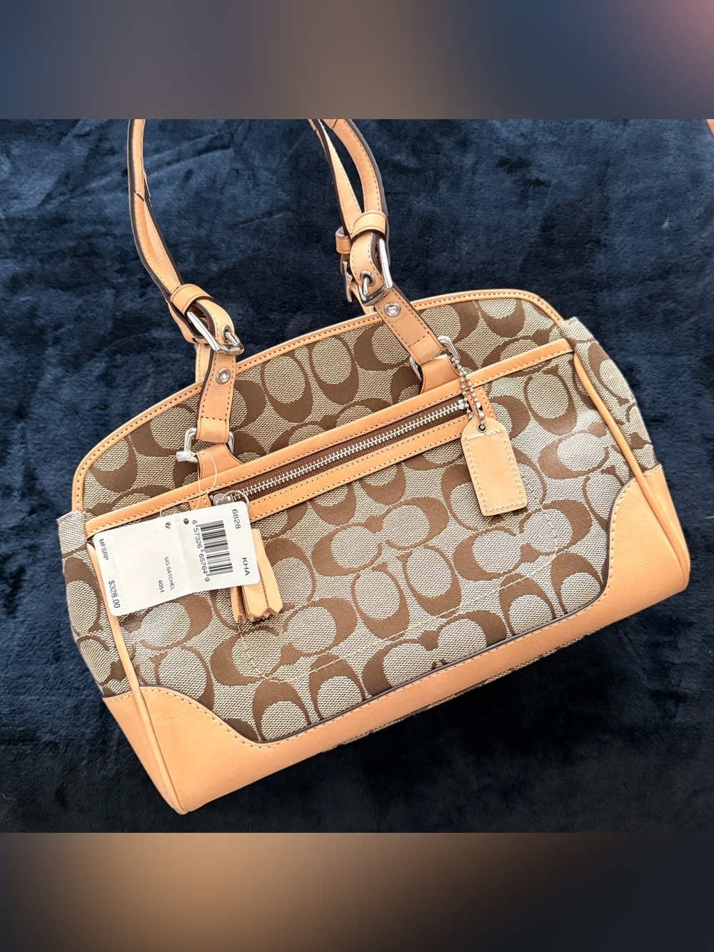 Coach 2005 Y2K Vintage Signature C Khaki Mini Boston Bag Satchel